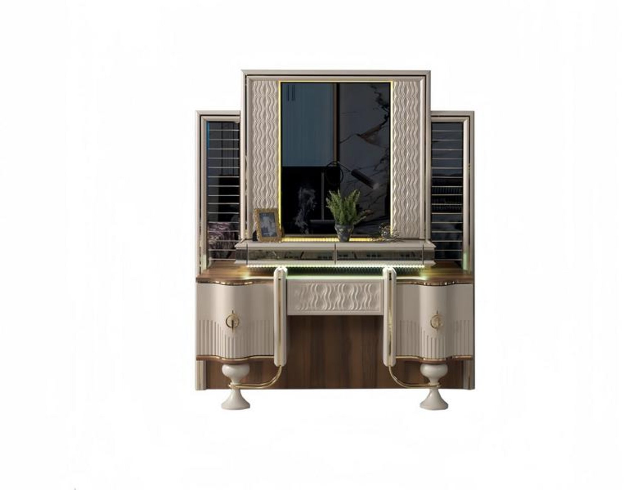 Schminktisch Beige Holzmöbel Design Moderne Schlafzimmer Einrichtung Hochwertig