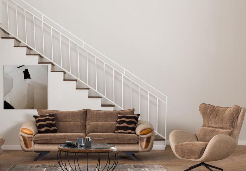 Polstersofa Garnitur Sofagarnitur Dreisitzer Sessel Stoff Sofa Braun sofas