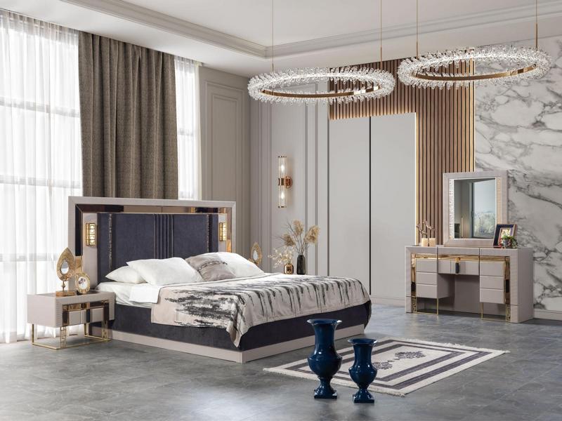 Schlafzimmer Set Designer Hochwertig Bett 2x Nachttische Schminktisch Hochwertig