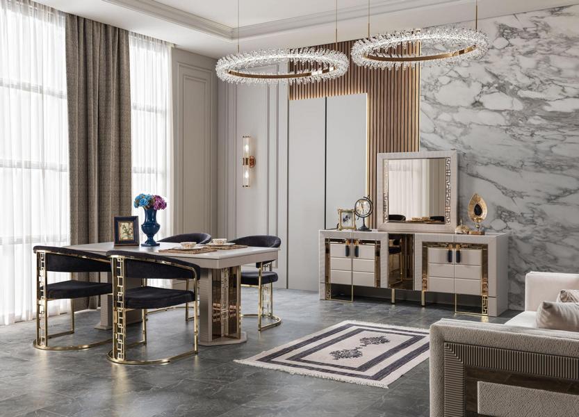 Esszimmer Set Hochwertig Garnitur Tisch 4x Stühle Design Modern Sideboard