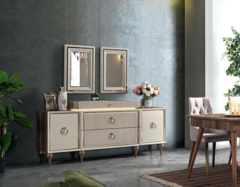 Design Möbel Luxus Kommoden Sideboard Esszimmer Moderne Beige Holz