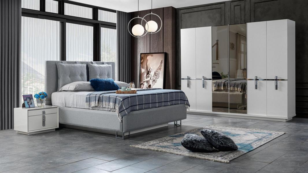 Designer Hochwertig Schlafzimmer Set Weiß Bett Kleiderschrank 2x Nachttische