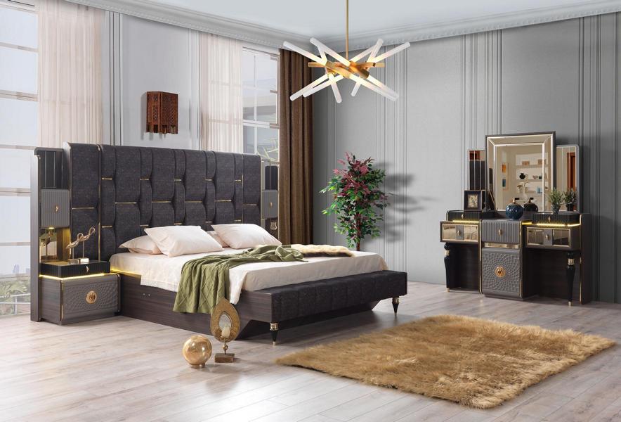 Designer Schlafzimmer Set Braun Bett 2x Nachttische Kommode Hochwertig Möbel