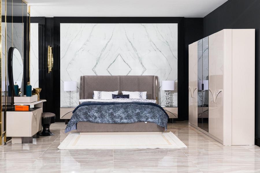 Schlafzimmer Set Bett 2x Nachttische Kleiderschrank Hochwertig Schminktisch 5tlg