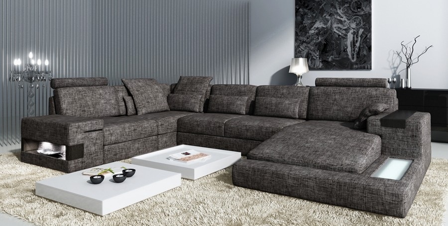 Ecksofa Ledersofa Sofa USB Polster Garnitur Form XXL Big Sofas Wohnlandschaft