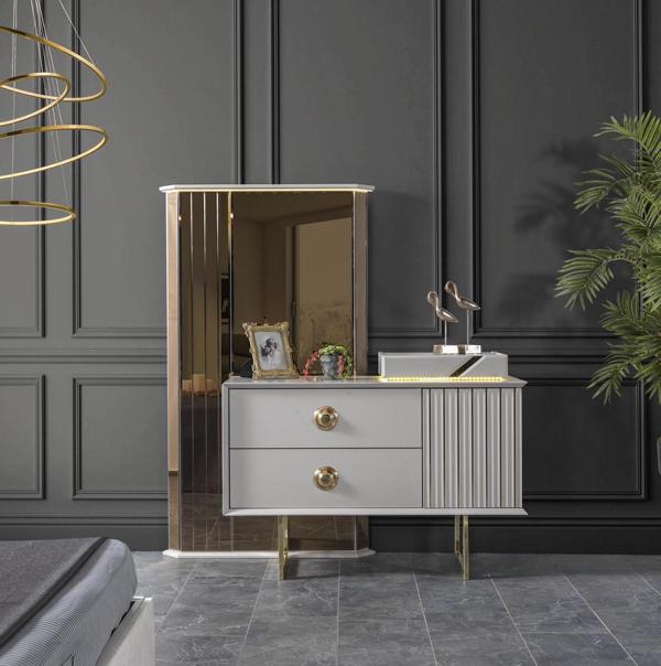 Modern Kommode mit Spiegel Luxus Moder design Schlafzimmer Holz Set 2tlg.