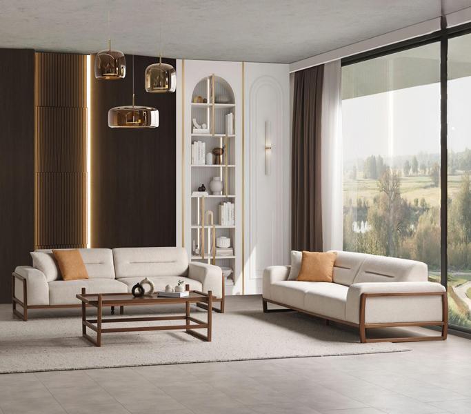 Sofas Couch Polster Sofas Couchen Wohnzimmer Design Textil Stoff 2x 3-Sitzer