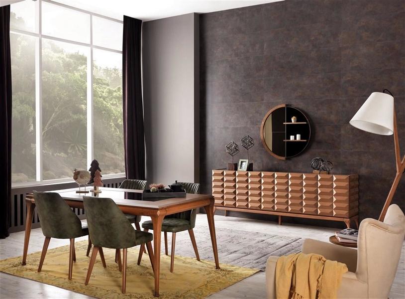 Modern Esszimmer Set Esstisch 4x Stühle Sideboard Spiegel Hochglanz Grün