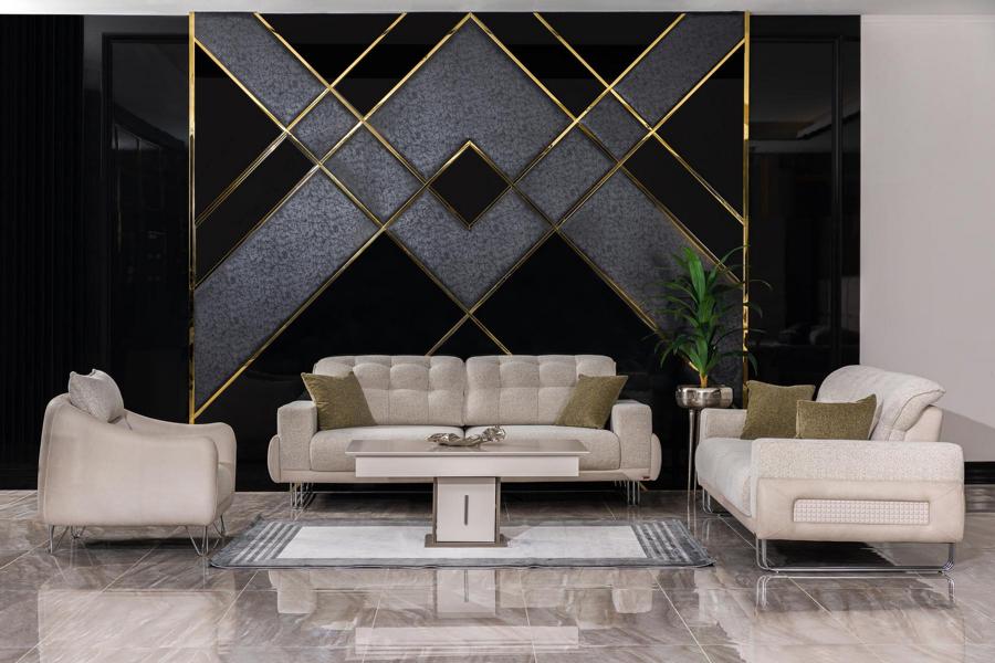 Sofagarnitur Beige 2x 3-Sitzer Sofas 1 Sitzer Stoff Couchen Polster Sofas