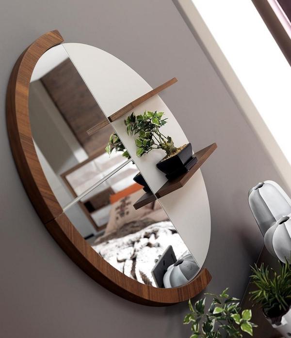 Wandspiegel Spiegel mit Regalen Halbkreis Dekoratives Wohnzimmer Holz