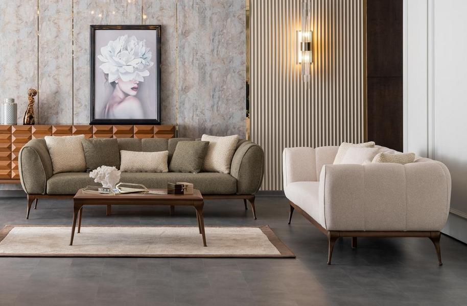 Couchgarnitur Sofagarnitur 2x Sofas 3 Sitzer Couchtisch Grün Wohnzimmer