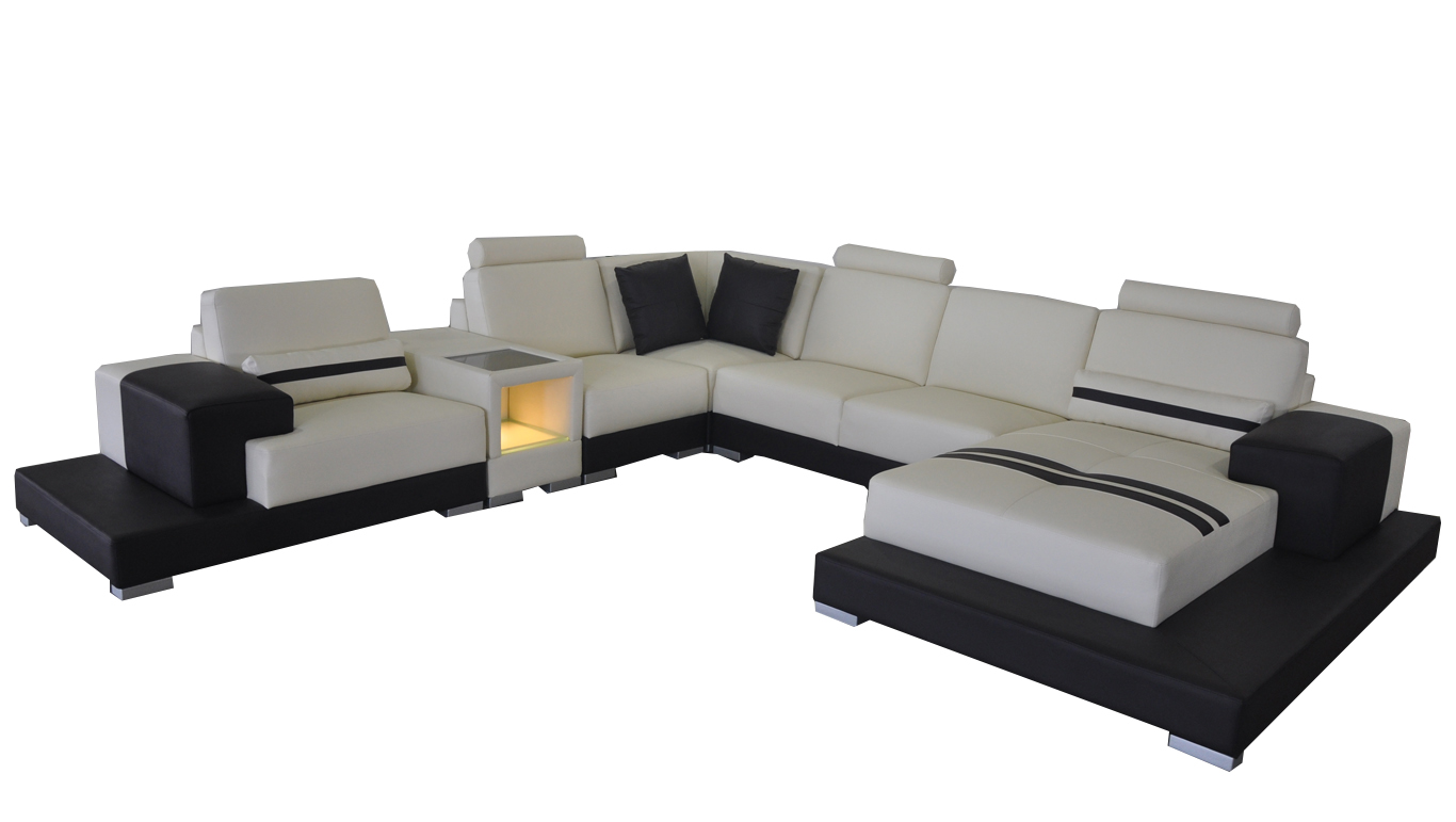 Ledersofa Couch Wohnlandschaft Eck Garnitur Design Modern Sofa U-Form USB