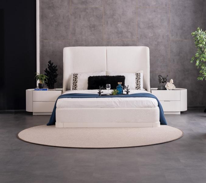 Schlafzimmergarnitur Polsterbett mit 2x Nachttische Weiß Schlafzimmer