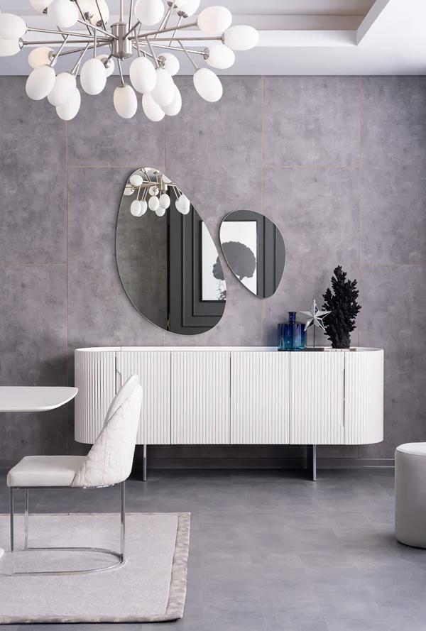 Designer Set Sideboard mit 2x Spiegele Highboard Schrank Verspiegelt Weiß