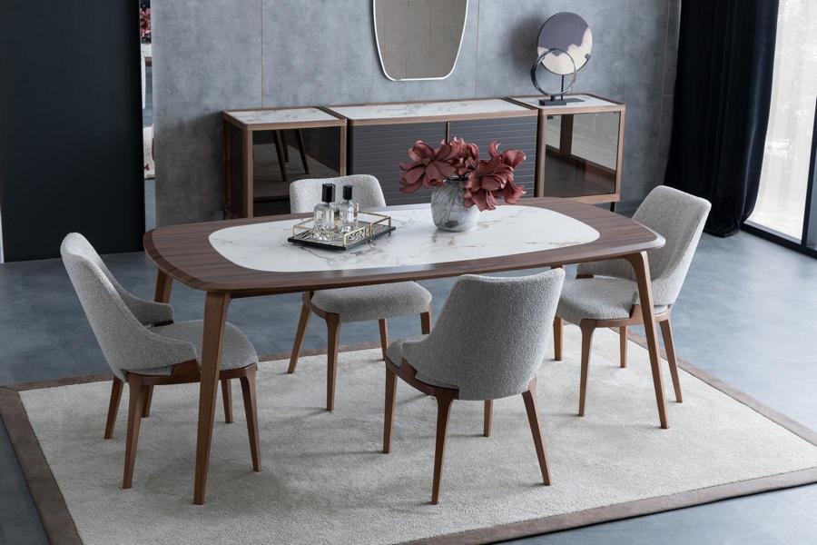 Esszimmergruppe Esstisch 4x Stühle Sideboard mit Spiegel Marmoroptik