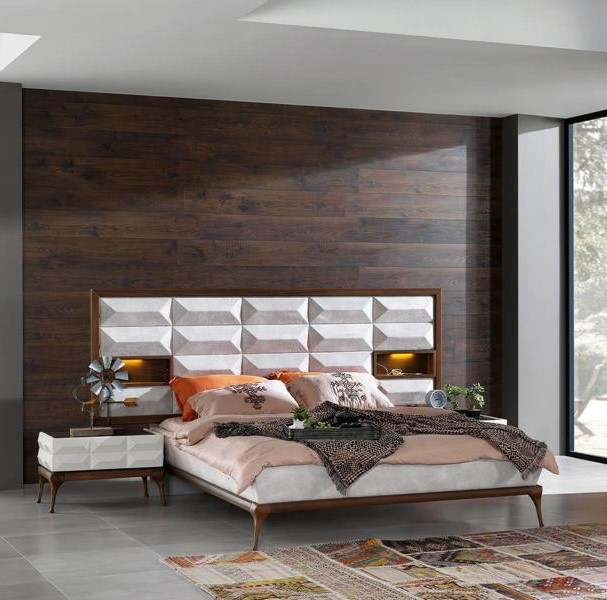 Doppelbett Nachttische Mit LED-Beleuchtung Weiß Schlafzimmer Komplett