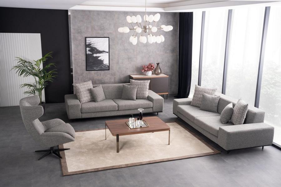 Couchgarnitur 2x Sofas 3 Sitzer Sessel Couchtisch Grau Wohnzimmer Set