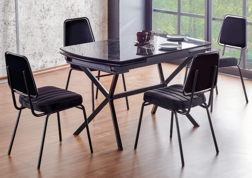 Esszimmer Set Schwarz Esstisch Garnitur Tisch 4x Stühle Design Möbel Luxus