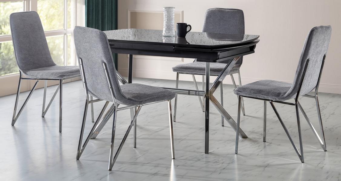 Esszimmer Set Grau Garnitur Tisch 4x Stühle Design Modern Möbel Luxus Esstisch