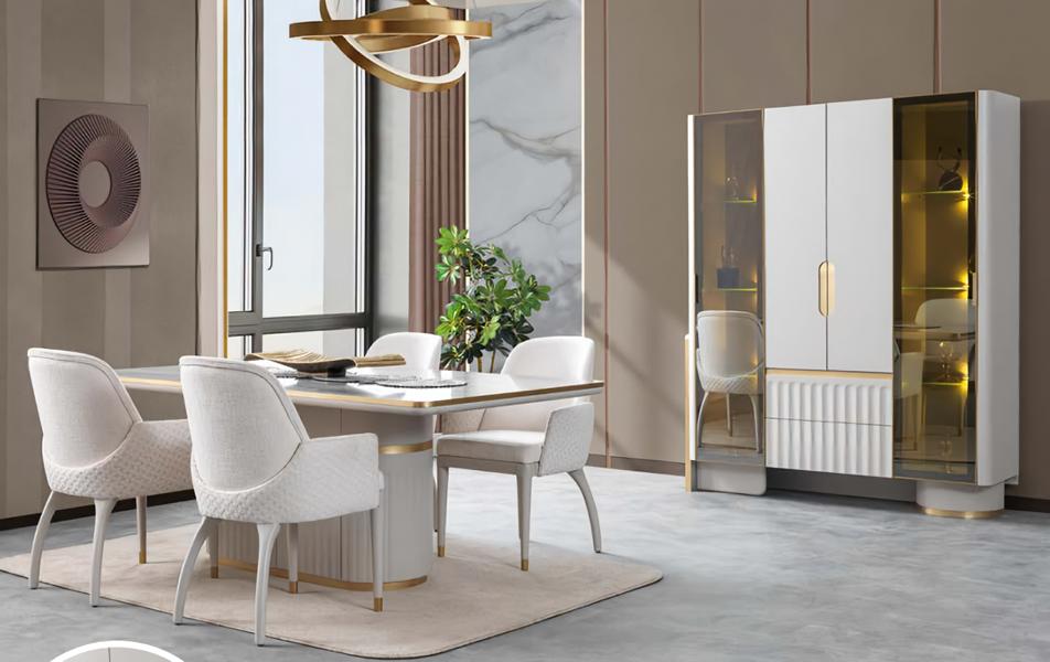 Esstisch 4x Stühle Vitrine Mit Beleuchtung Edelstahl Esszimmer Komplett 6tlg