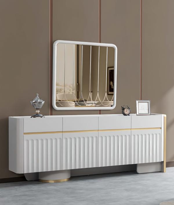 Sideboard mit Spiegel Schrank Kommode Weiß Holz Edelstahl Esszimmer