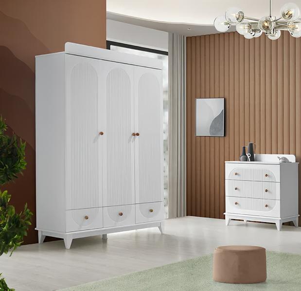 Kinderzimmer Modern Möbel Weiß Kleiderschrank Kommode Jugendzimmer Holz Neu
