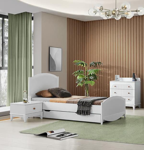 Luxus Kinderzimmer Set Modern Möbel Weiß Bett Nachttisch Möbel Set 3tlg Neu