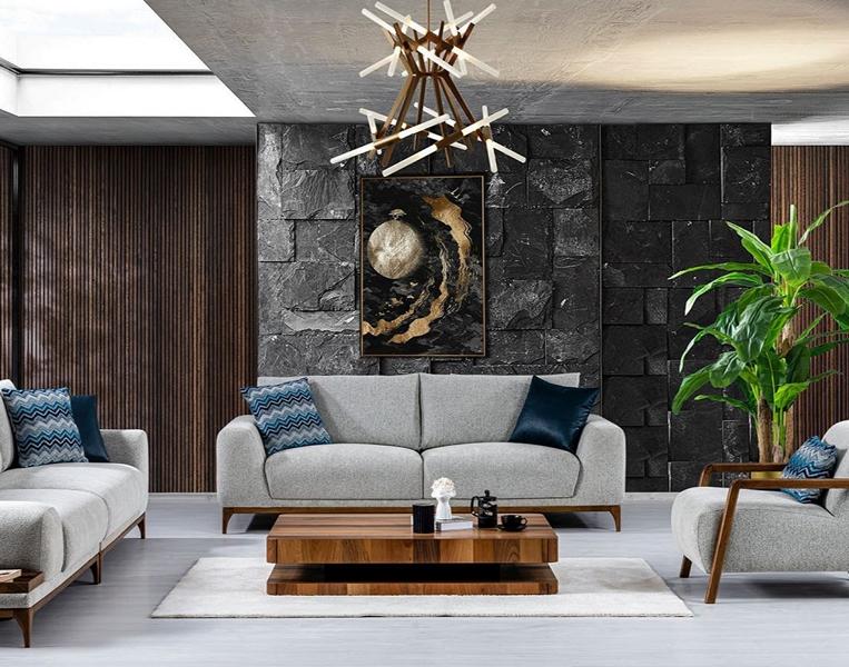 Zierlich Sofa 3-Sitzer Grau Textil Dreisitzer Sofa Elegant Couch Wohnzimmer