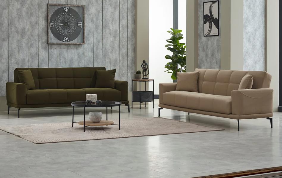 Komplette Stoff Dreisitzer Couch Polstersofa Sofa 2tlg Mehrfarbig Set
