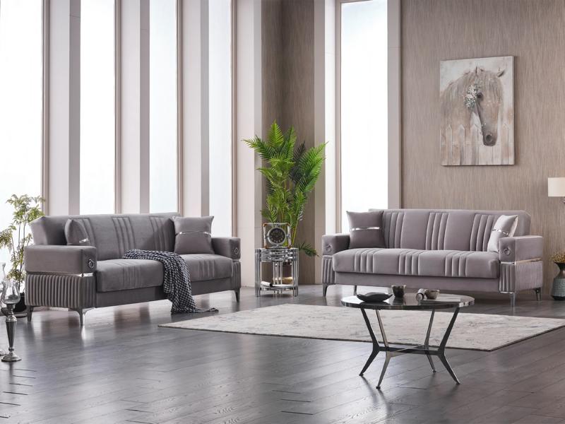 Komplette Dreisitzer Stoffsofa Grau Polstersofa Couch Luxus Sofa Set