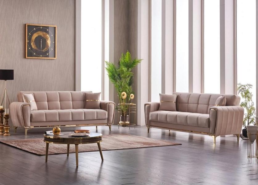 Komplette Dreisitzer Couch Polstersofa 2tlg Stoff 3 Sitzer Sofa Beige