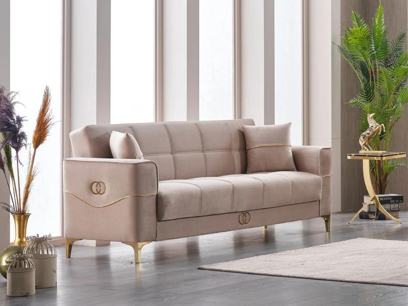 Dreisitzer Polstersofa Stoffsofa Couch 3 Sitzer Sofa Beige Design