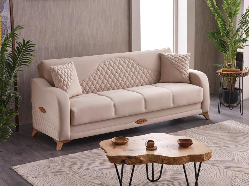 Dreisitzer Couch 3 Sitzer Sofa Stoffsofa Polstersofa Beige Couchen