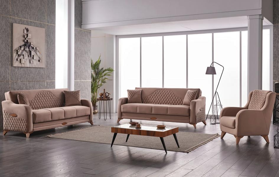 Komplette Couchgarnitur Stoffsofa Polstersofa Beige Set Couchen Sessel 3tlg