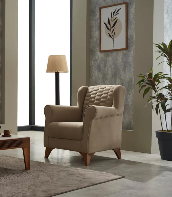 Sessel Wohnzimmer Polstersessel Einsitzer Stoff Sitzer Moderne Beige