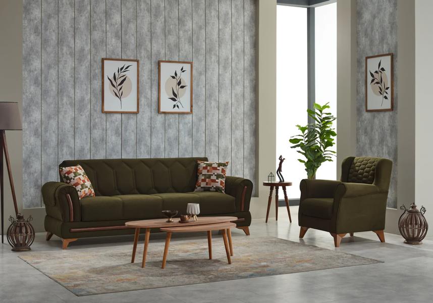Sofagarnitur Couch Polstersofa Dreisitzer Sessel Grün 2tlg Stoffsofa