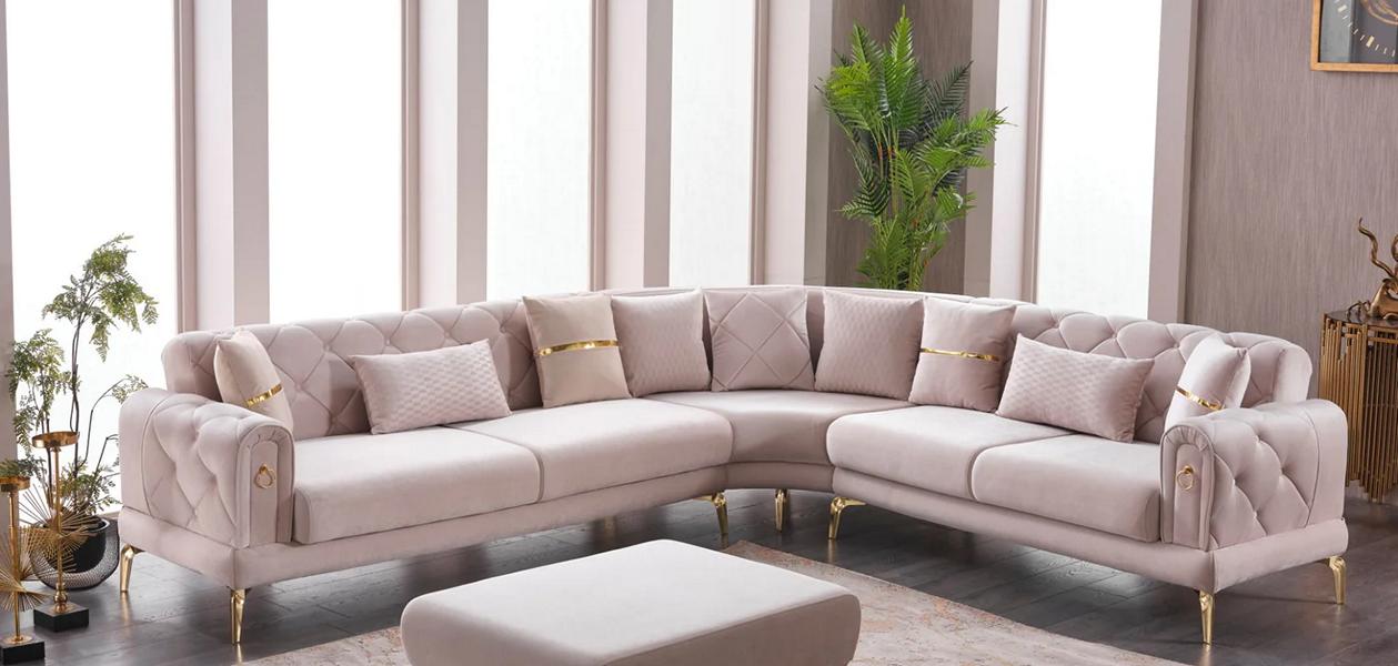 Luxus Ecksofa L form Sofa Polstersofa Stoffsofa Beige Couch Eckgarnitur