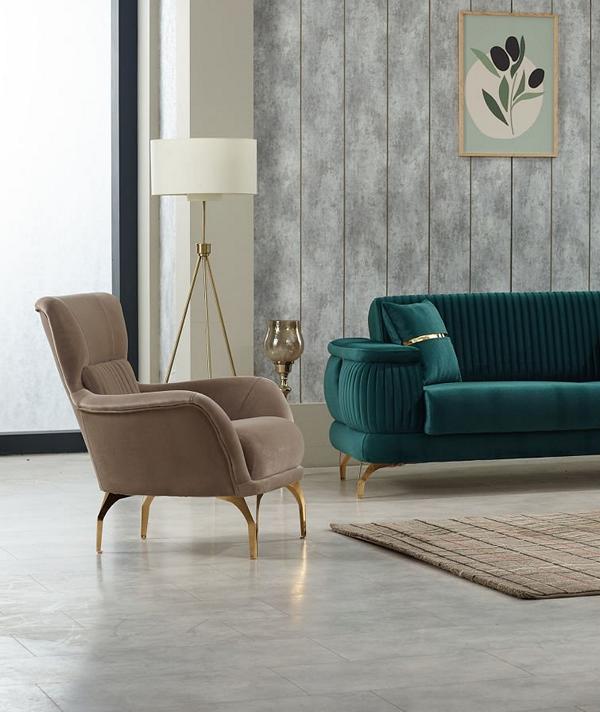 Polstersessel Sessel Wohnzimmer Einsitzer Stoff Beige Sitzer Moderne Möbel