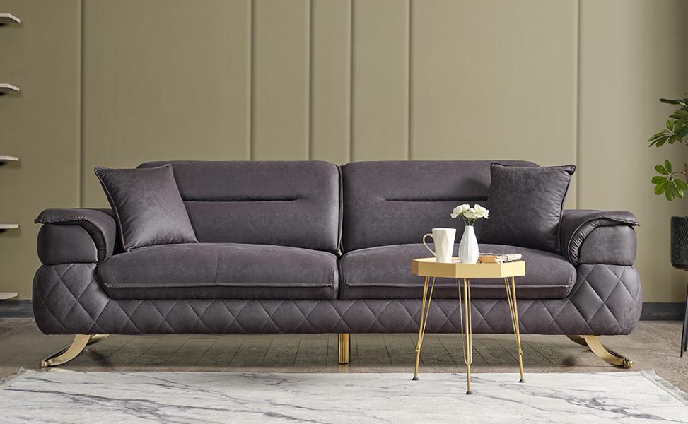 Luxus 3 Sitzer Grau Couch Polster Sofa Textil Couchen Garnitur Zweisitzer Modern