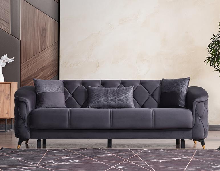 Design Wohnzimmer Luxus Sofa 3 Sitzer Chesterfield Sofa Schwarz Textil Modern
