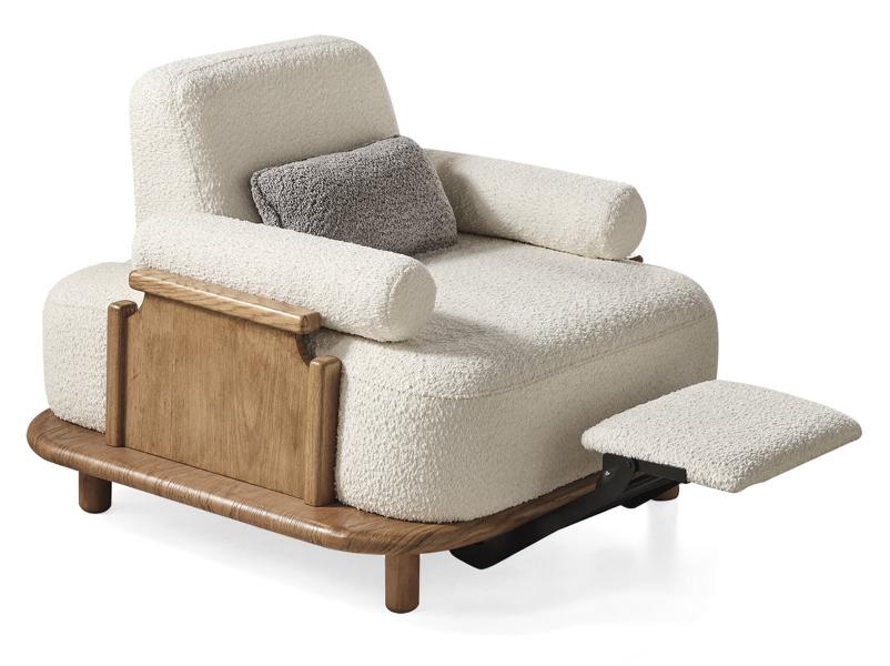 Designer Weiß Sessel Mit Fußstütze Wohnzimmer Textil Einsitzer Luxus