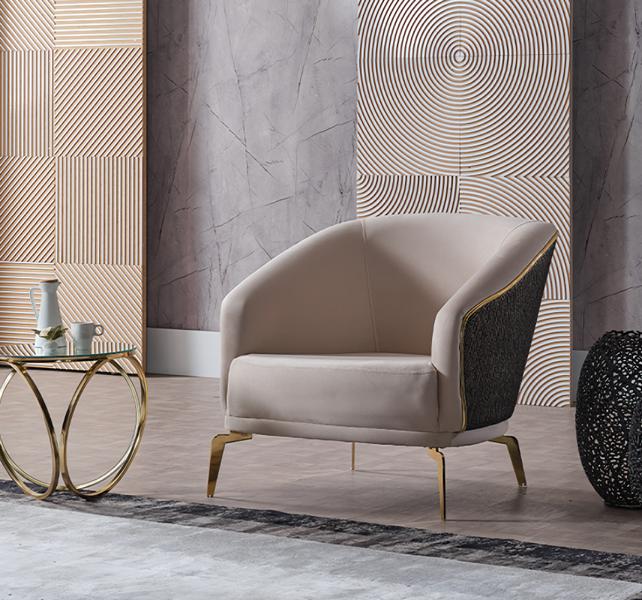 Modern Sessel 1 Sitzer Beige Wohnzimmer Design Einsitzer Möbel Stoff Textil