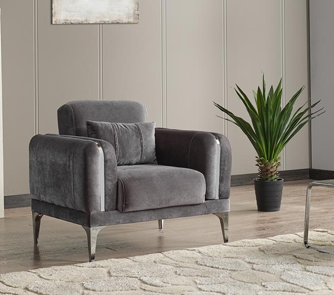 Sessel Sitzer Design Wohnzimmer Polster Holz Polster Moderne Luxus Grau Modern