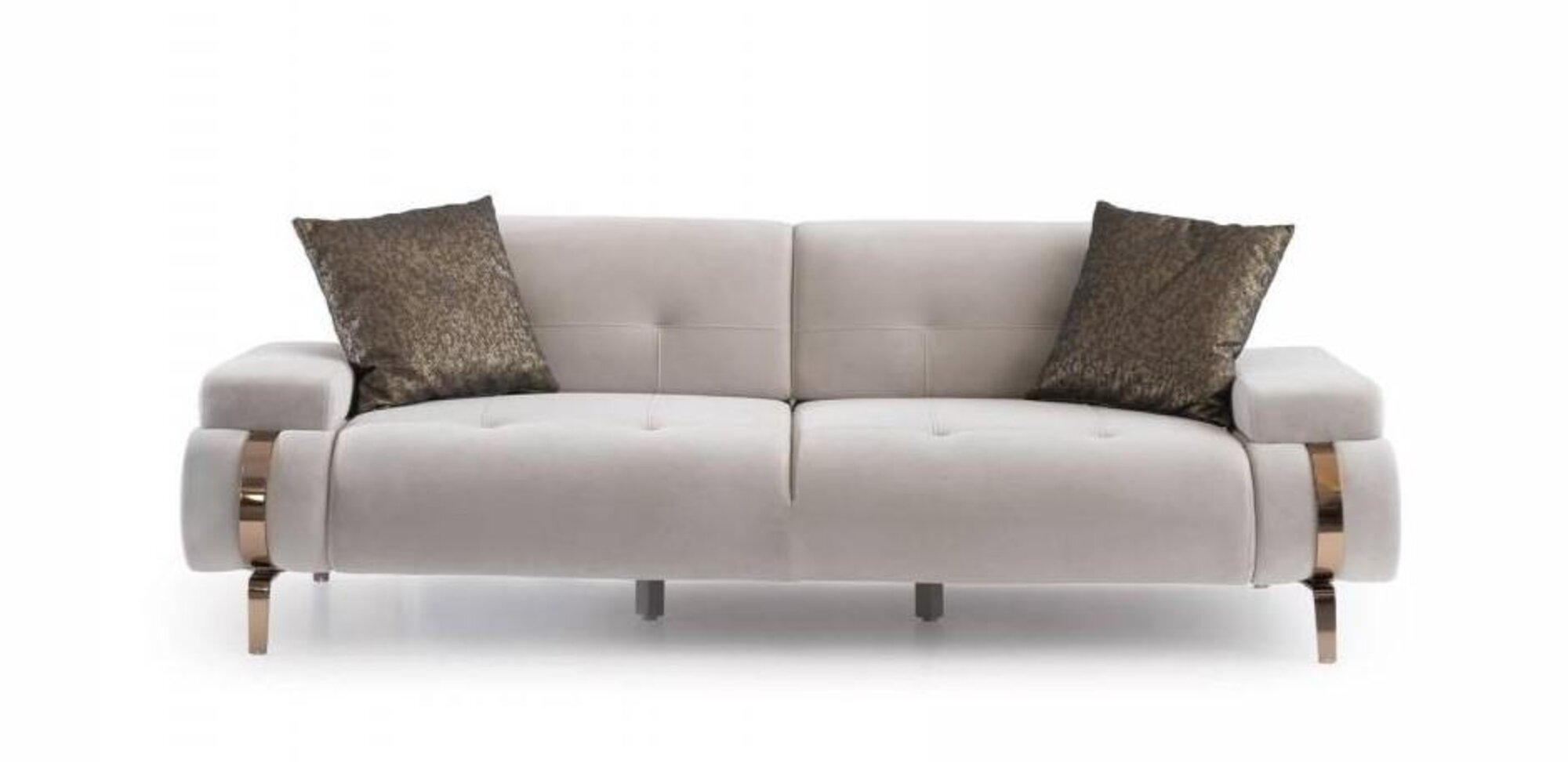 Sofa Dreier Couch Polstersofa Chesterfield Edelstahl Gold Cream 3 Sitzer