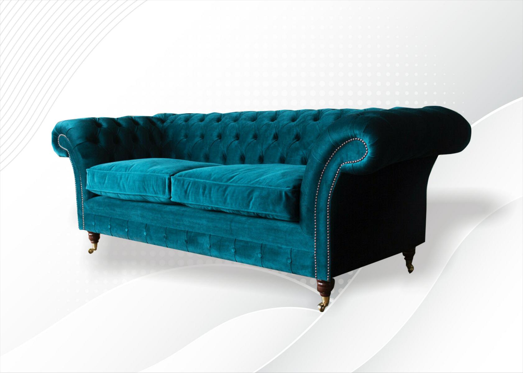 Gemütliche Sofa Couch Chesterfield Grüne Textil Couchen Polster Dreisitzer Neu
