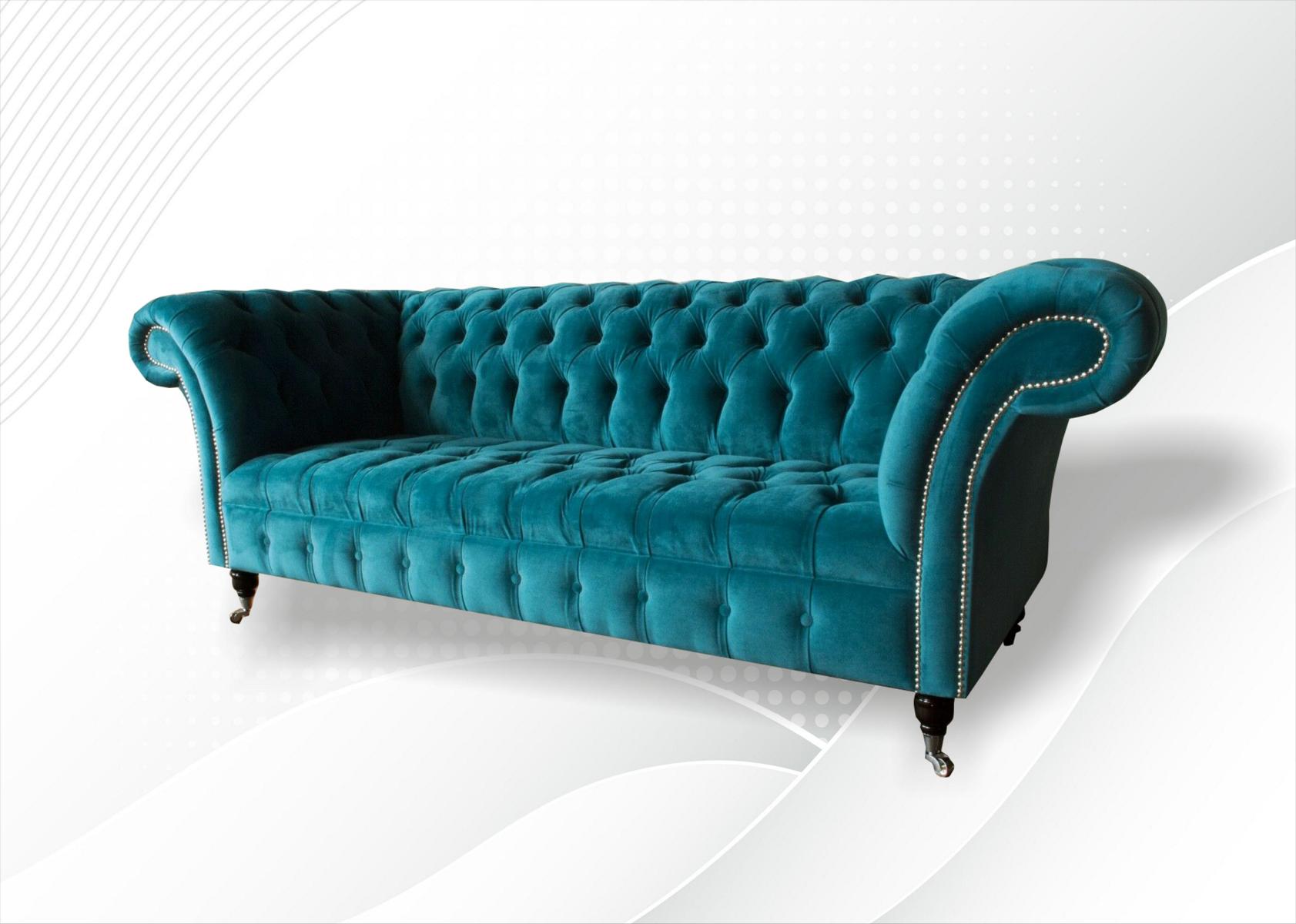 Gemütliche Sofa Couch Chesterfield Turkis Textil Couchen Polster Dreisitzer Neu