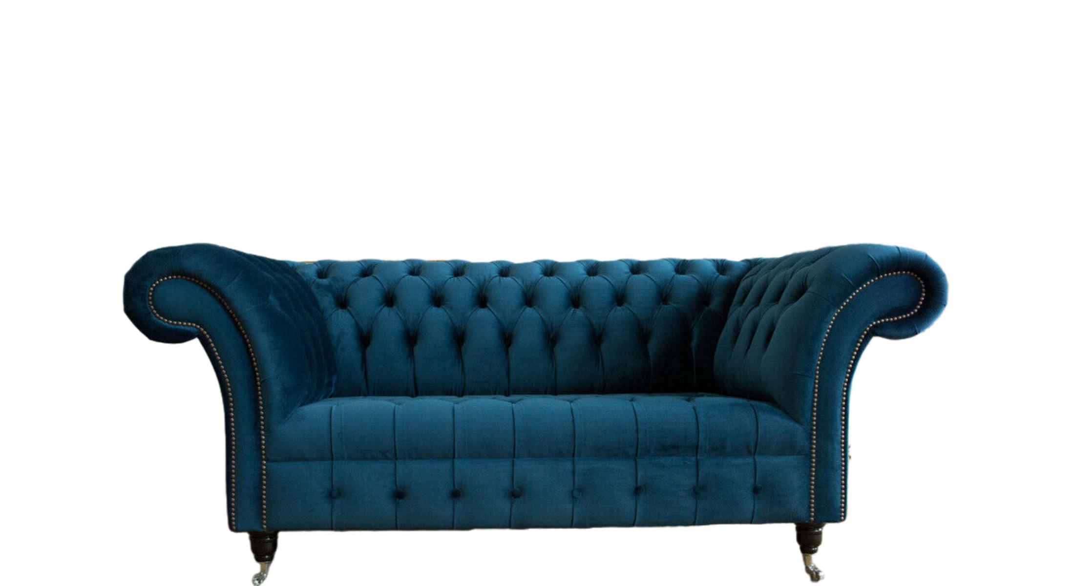Sofa 2 Sitzer Couch Design Polster Textil Stoff Blau Sitz Sofas Chesterfield Neu