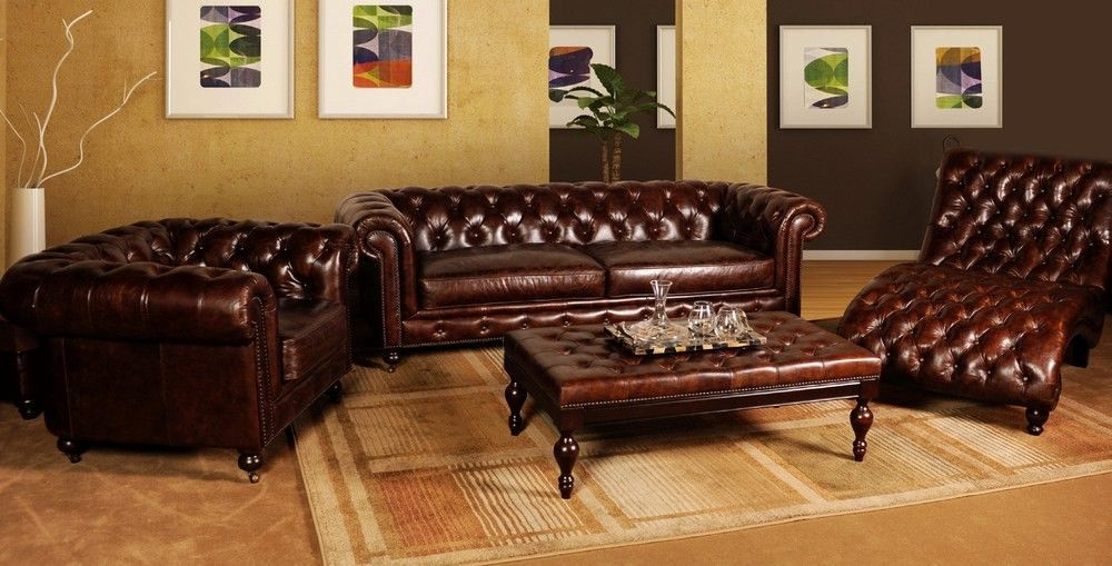Sofagarnitur Sofa Couch Polster 3+2+1 Couch Ledersofa Chesterfield Sitz Garnitur