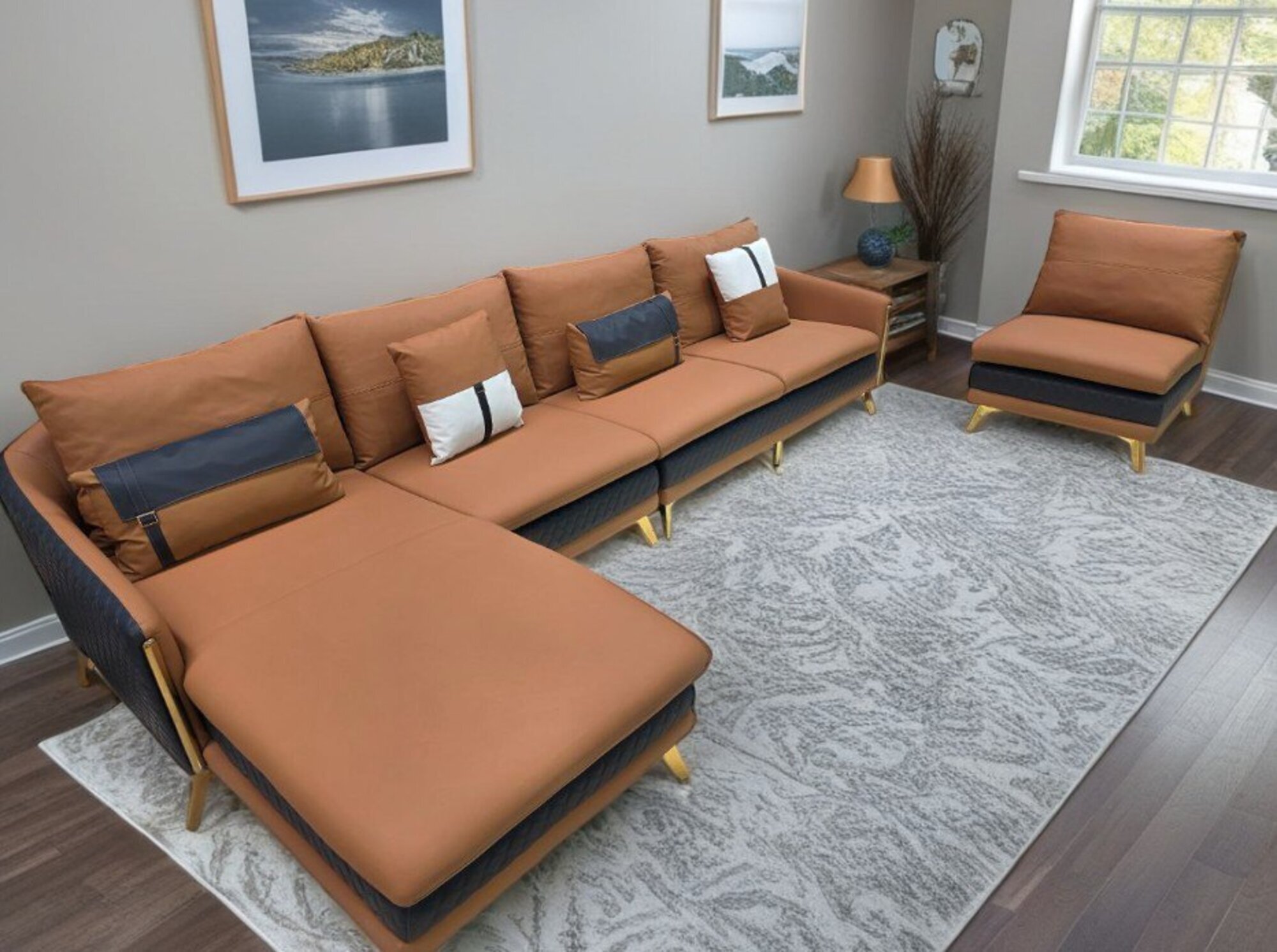 L-förmiges Ecksofa + Sessel Terrakotta/Grau weiche Sofas 2 Stück Sofort