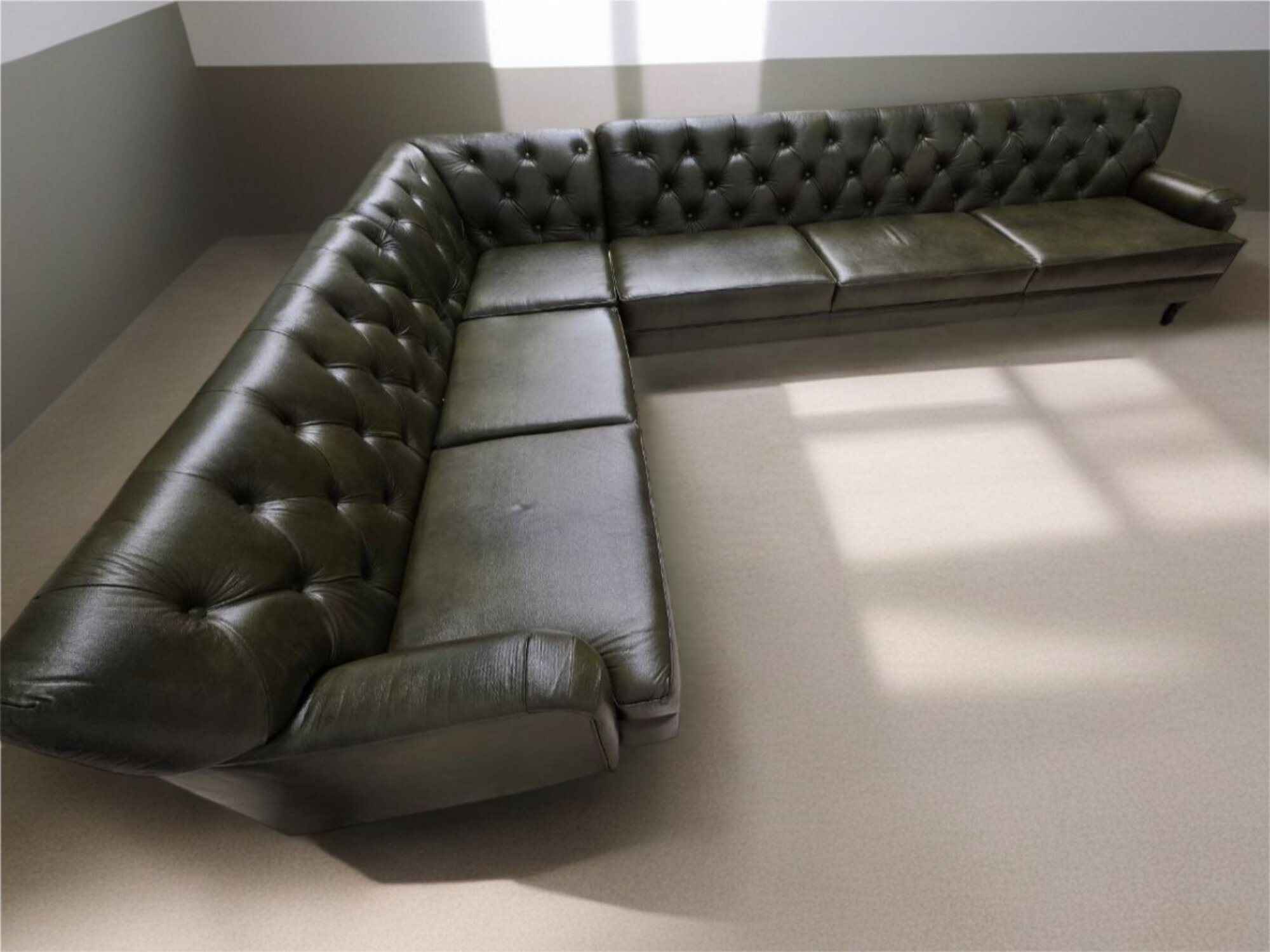 Ecksofa Sofa Ledersofa Polstermöbel Design Naturleder Antikgrün Sofort